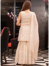 Designer Milky White Georgette Gotapatti Sharara With Lucknowi Chikankari Embroidery Work