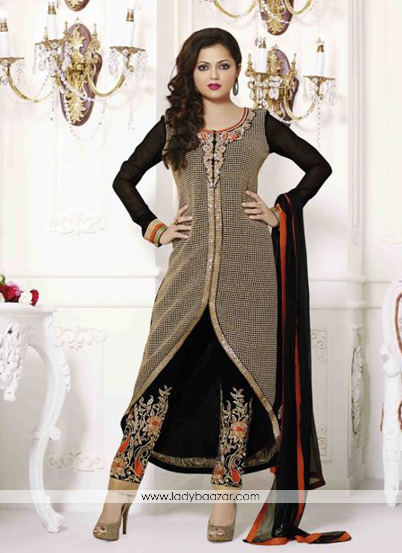 Energetic Black Churidar Designer Suit