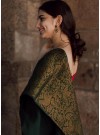 Pretty Dark Green Colored Festive Wear Woven Art Silk Saree