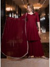 Maroon Rayon Sharara With Lucknowi Chikankari Embroidery Work