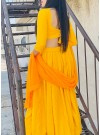 Yellow Stitched Designer Anarkali Lahenga In Rayon With Lucknowi Chikankari Work