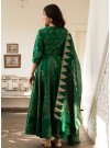 Magnetic Green Colored Front Slit Stitched Woven Jacquard Suit Set