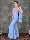 Blue Embroidered Georgette Sharara Suit