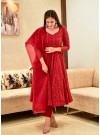 Red Lucknowi Embroidered Georgette Anarkali Suit