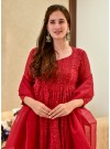 Red Lucknowi Embroidered Georgette Anarkali Suit