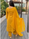 Yellow Lucknowi Chikankari Work Rayon Kurti Pant Set With Dupatta