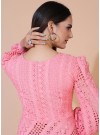 Pink Lucknowi Chikankari Borer Work Rayon Western Dress