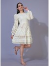 Cream Lucknowi Chikankari Borer Work Rayon Western Dress