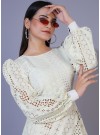 Cream Lucknowi Chikankari Borer Work Rayon Western Dress