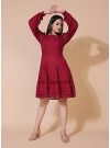 Maroon Lucknowi Chikankari Borer Work Rayon Western Dress