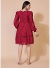 Maroon Lucknowi Chikankari Borer Work Rayon Western Dress