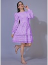 Lavender Lucknowi Chikankari Borer  Work Rayon Western Dress