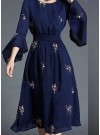 Marvelous Navy Blue Georgette Embroidery Ethnic Tunic