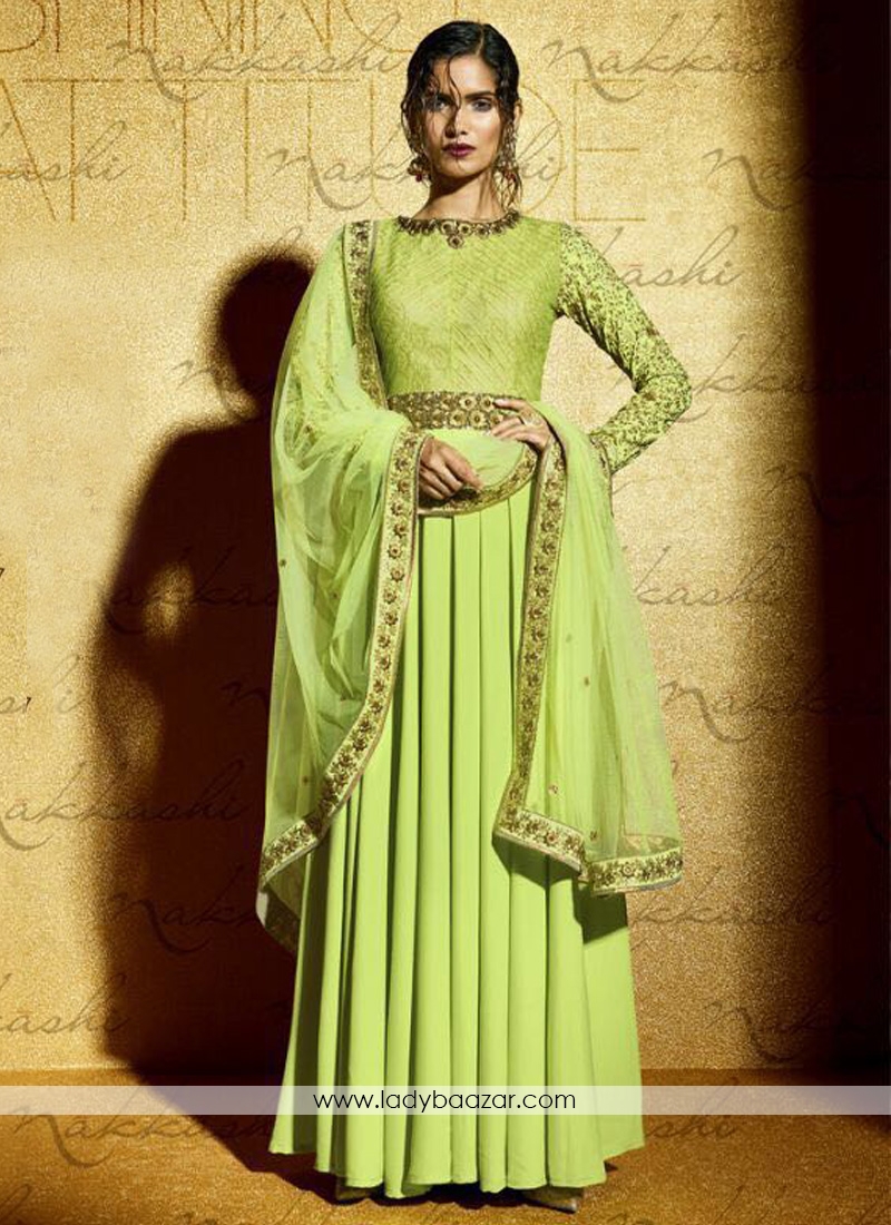 Adorable pista green Anarkali Suit