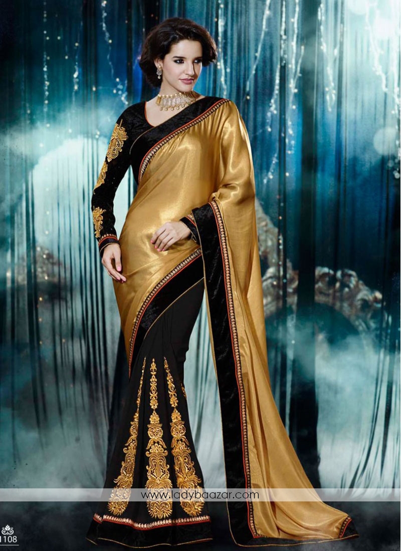 Adorable Embroidered Crepe Designer Saree