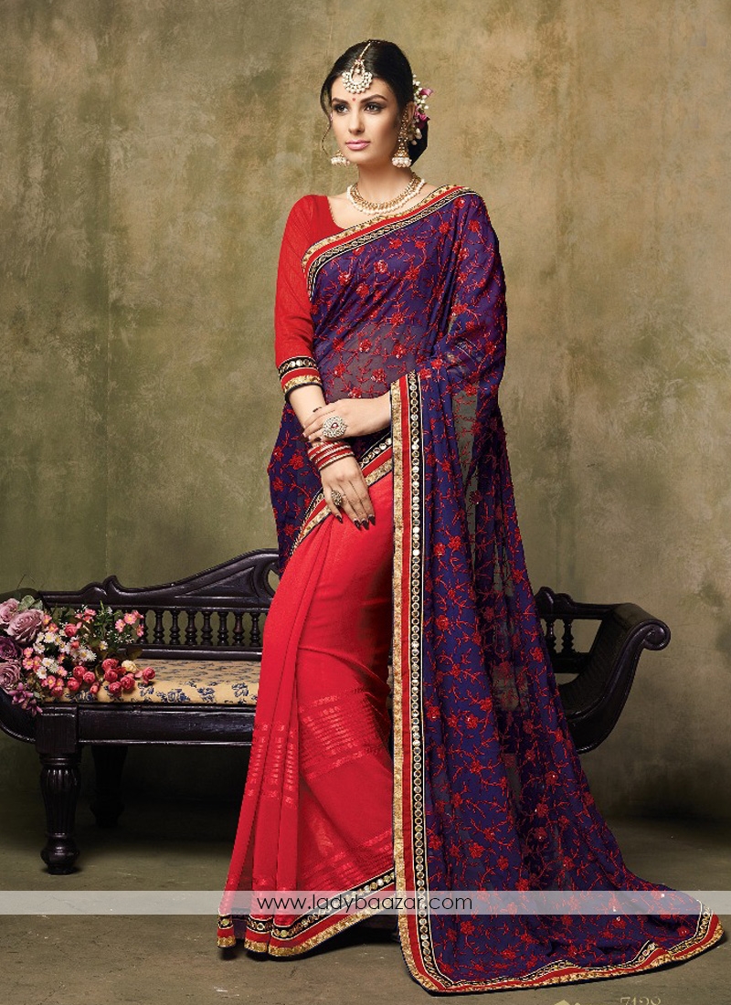 Adorable Embroidered Georgette Designer Saree