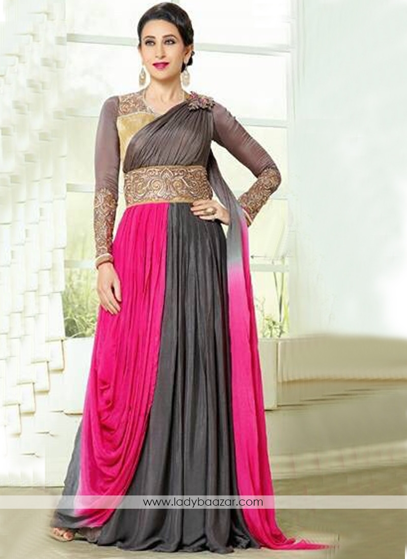 Adorable pink and grey  Georgette Anarkali Suit