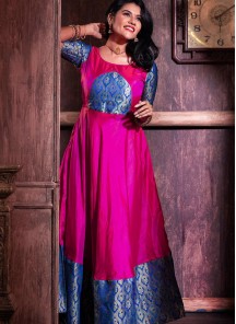 Captivating Magenta Colored Festive Wear Weaving Jacquard Silk Gown