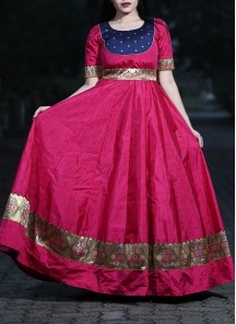 Adorable Magenta Colored Festive Wear Woven Tapetta Silk Gown