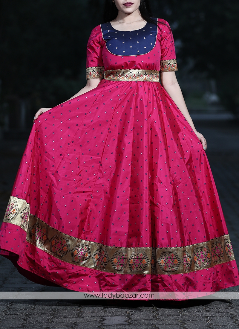 Adorable Magenta Colored Festive Wear Woven Tapetta Silk Gown