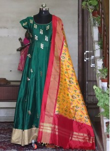 Adorable Mirror Embroidered Anarkali Gown With Silk Dupatta