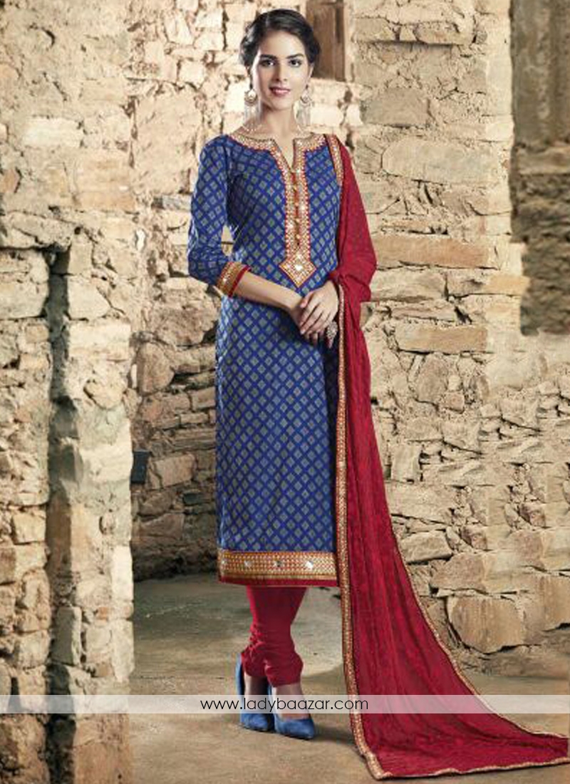 Alluring Cotton  Embroidered Churidar Suit