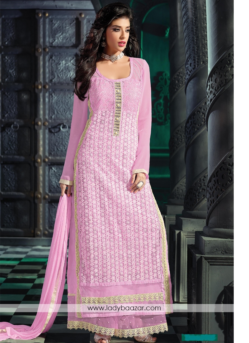 Alluring Georgette Embroidered Palazzo Suit