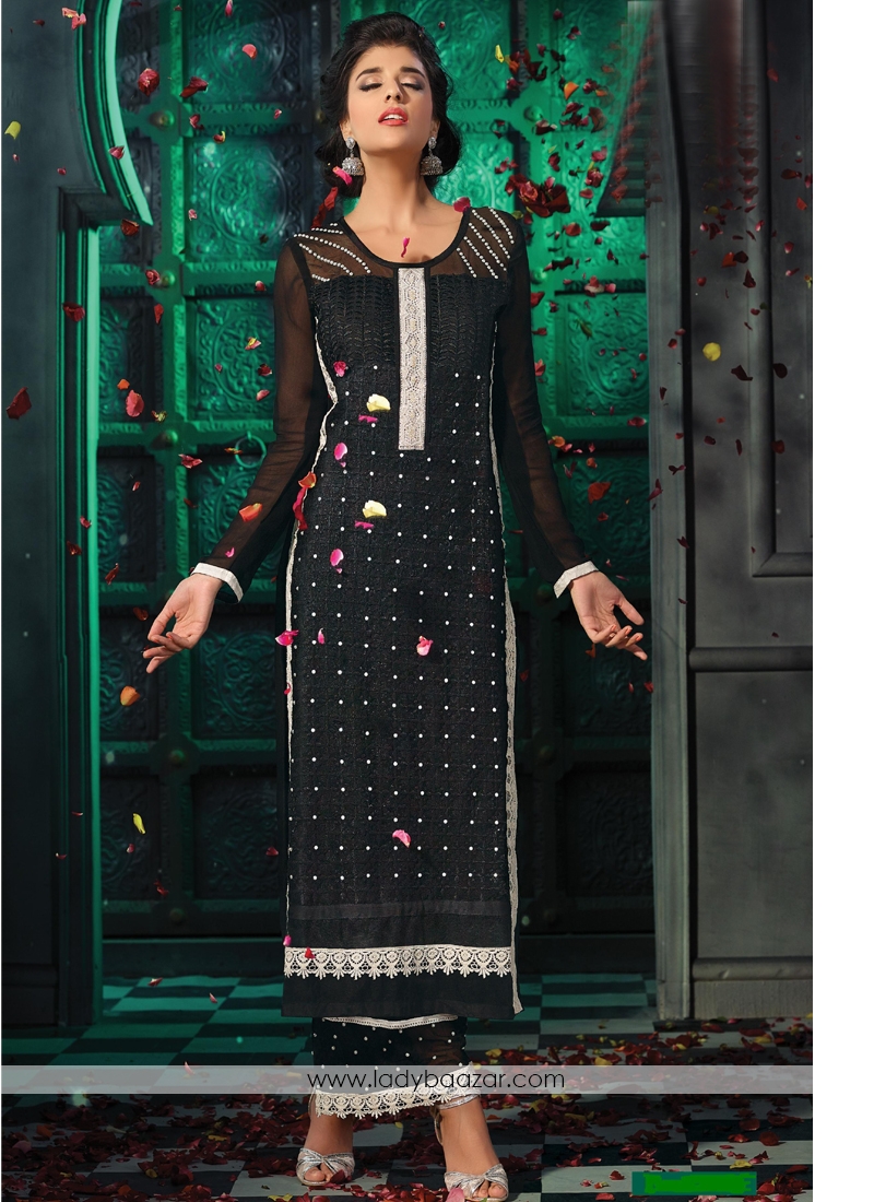 Alluring Georgette Embroidered Palazzo Suit