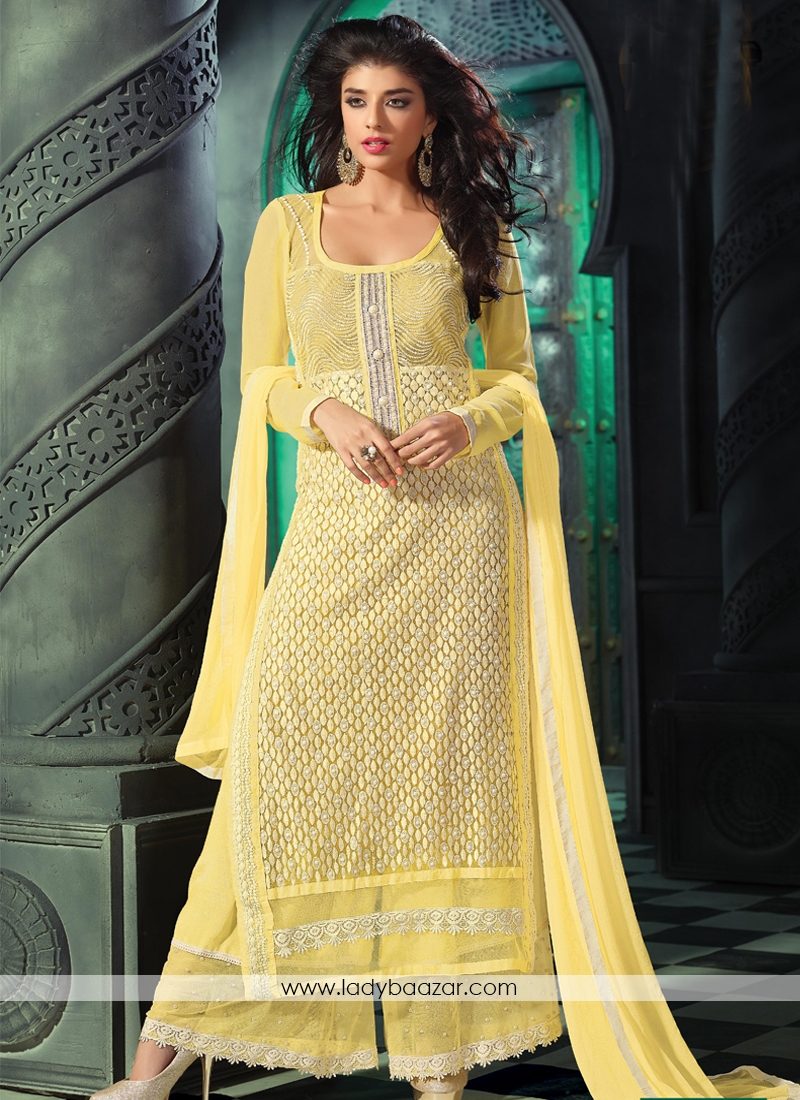 latest Yellow georgette palazzo suit