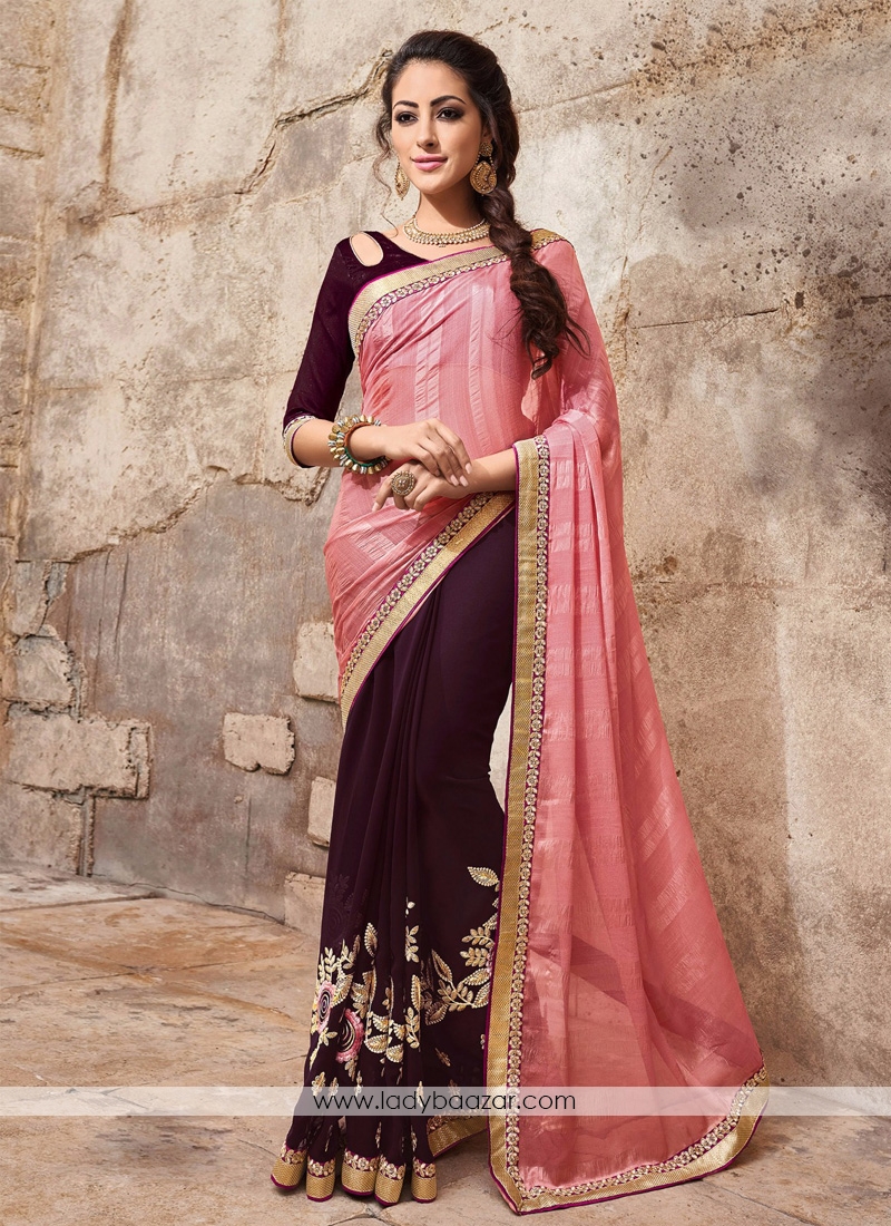 Amazing Embroidered Chiffon Satin Casual Saree