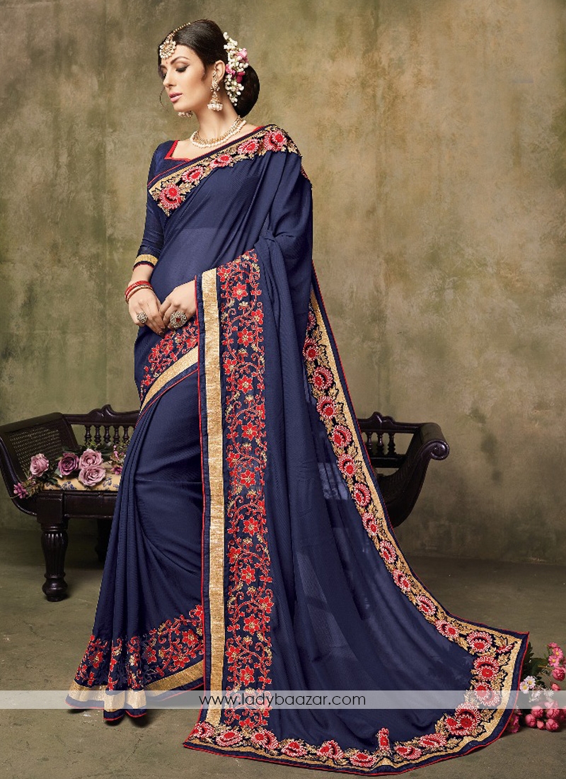 Amazing Embroidered Georgette Designer Saree