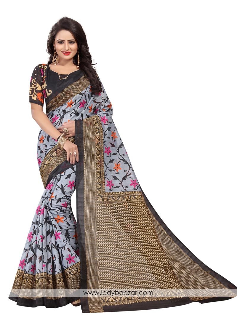 Amazing Multi Color Bhagalpuri Silk Printed Saree