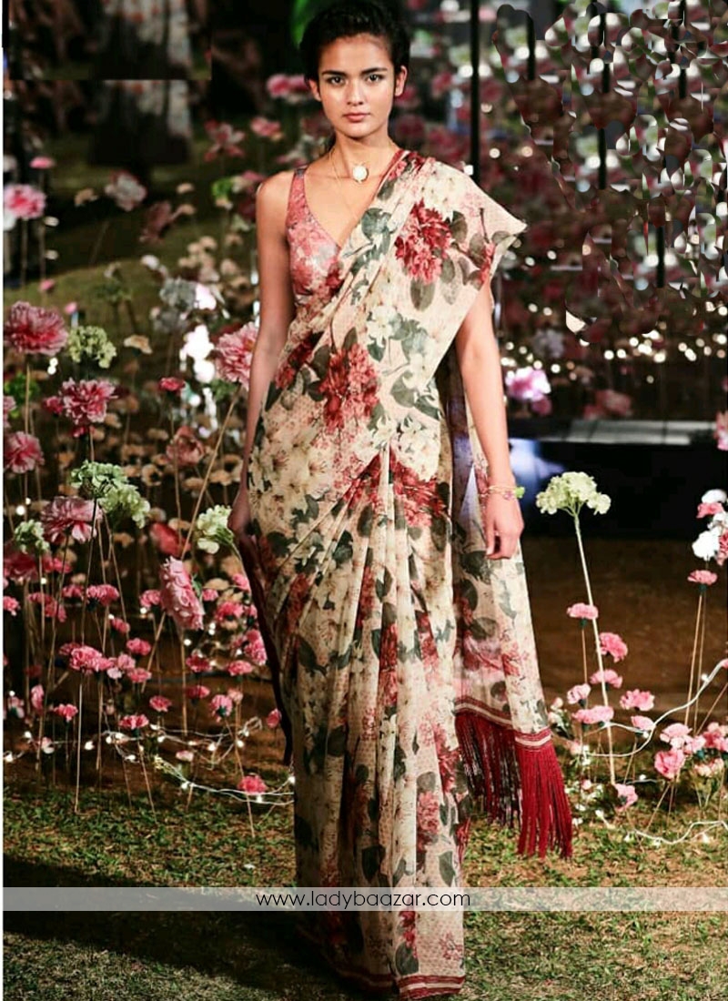 Amazing Multi Digital Print Work Silk Saree