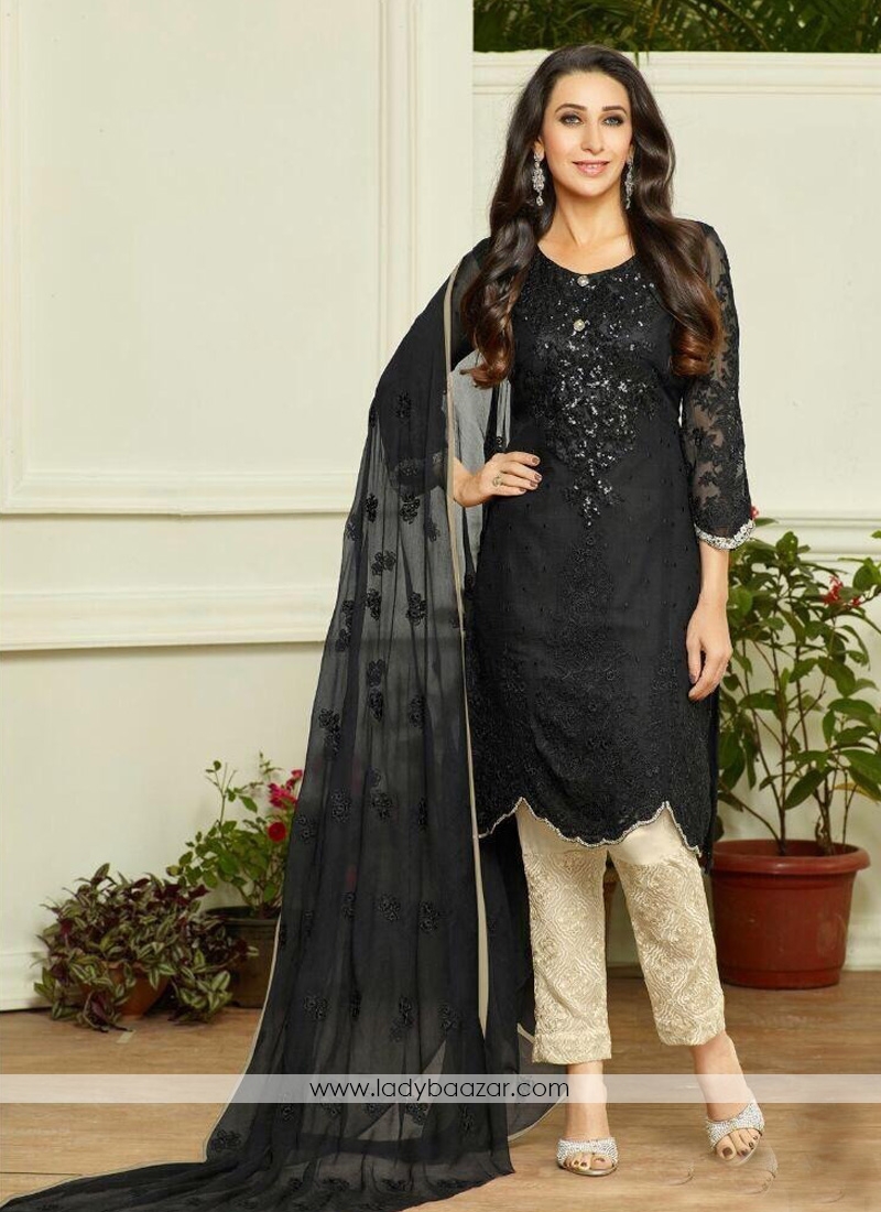 Amazing black georgette Straight Suit