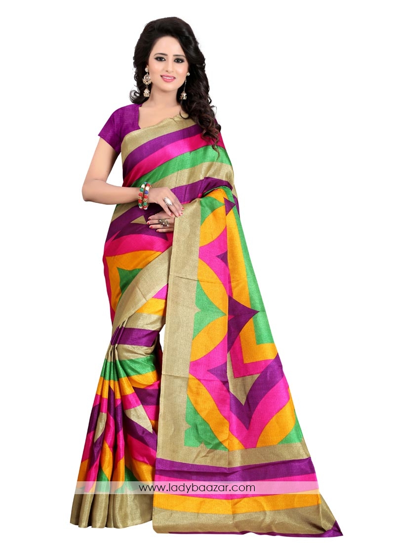 Amusing Bhagalpuri Silk Multi Print Work Casual Saree