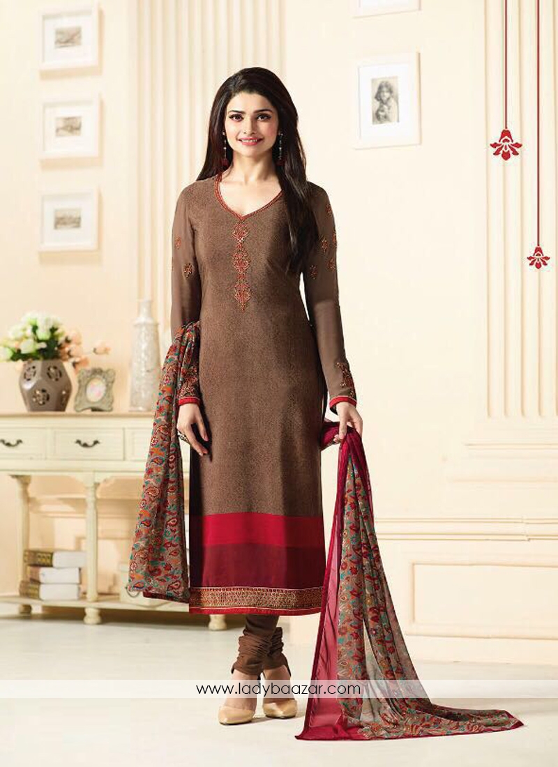 Amusing Brown Crepe Printed Salwar Kameez