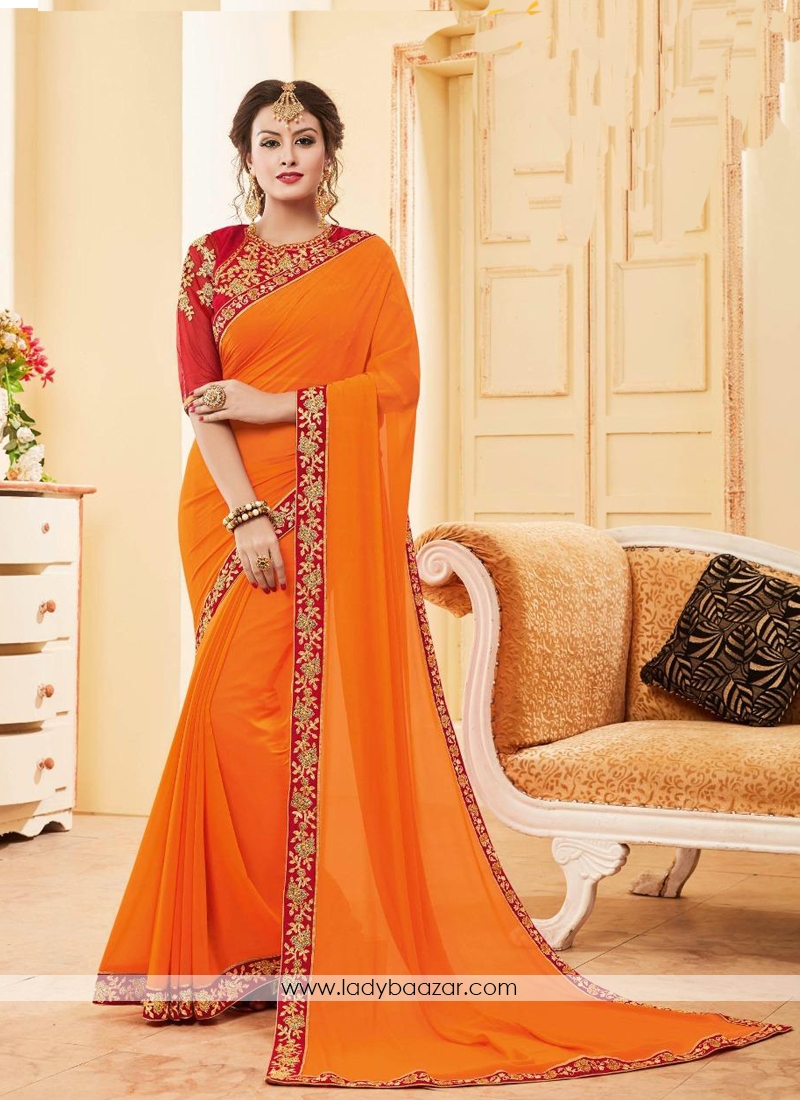 Amusing Georgette Embroidery Work Designer Classic  Saree