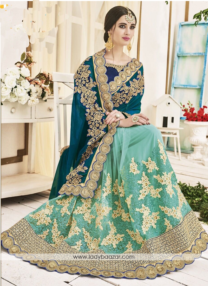 Amusing Paper Silk With Georgette Embroidered Work Designer Half N Half Saree