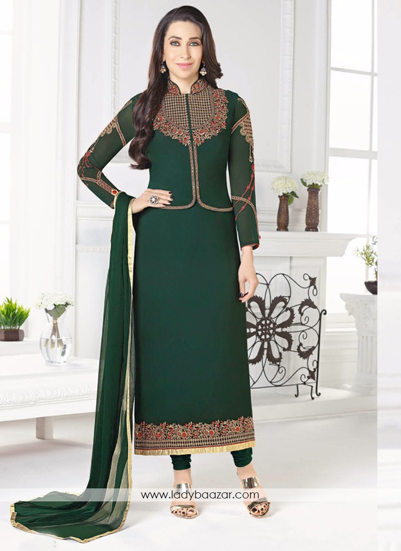 Angelic Green Georgette Embroidery Work Designer Suit