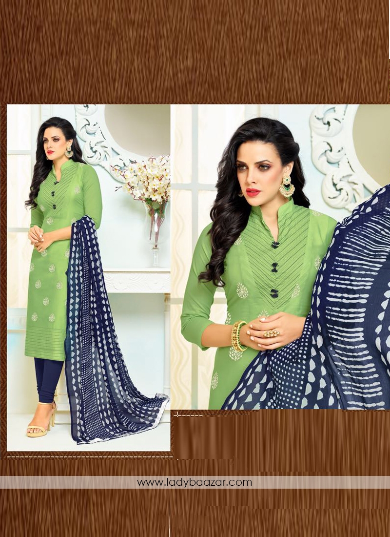 Arresting  Green Chanderi Printed Straight Suit