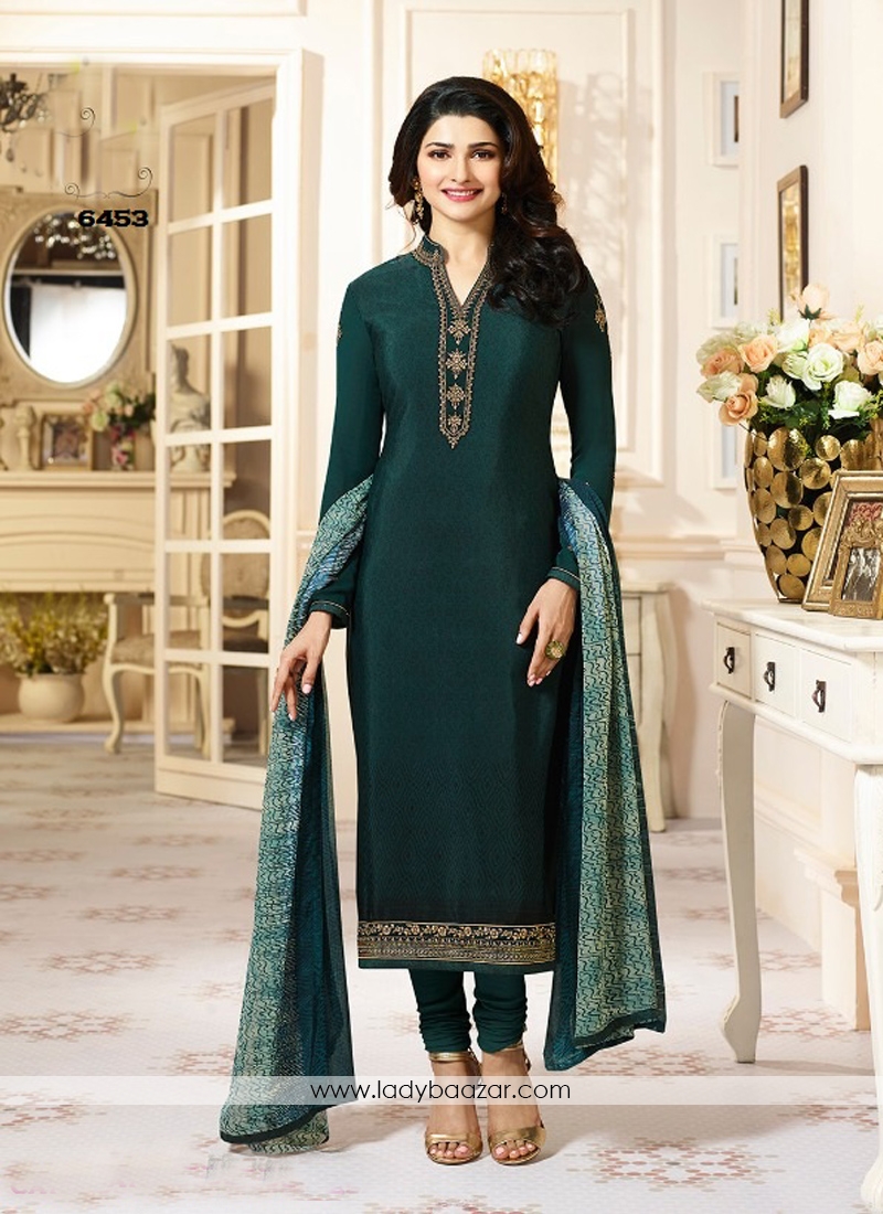 Aspiring Green Color Crepe Straight Suit