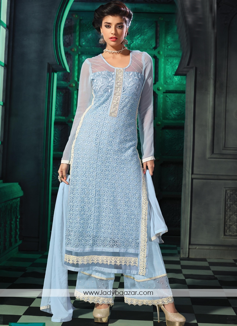 Astounding Embroidered Work Designer Palazzo Salwar Kameez