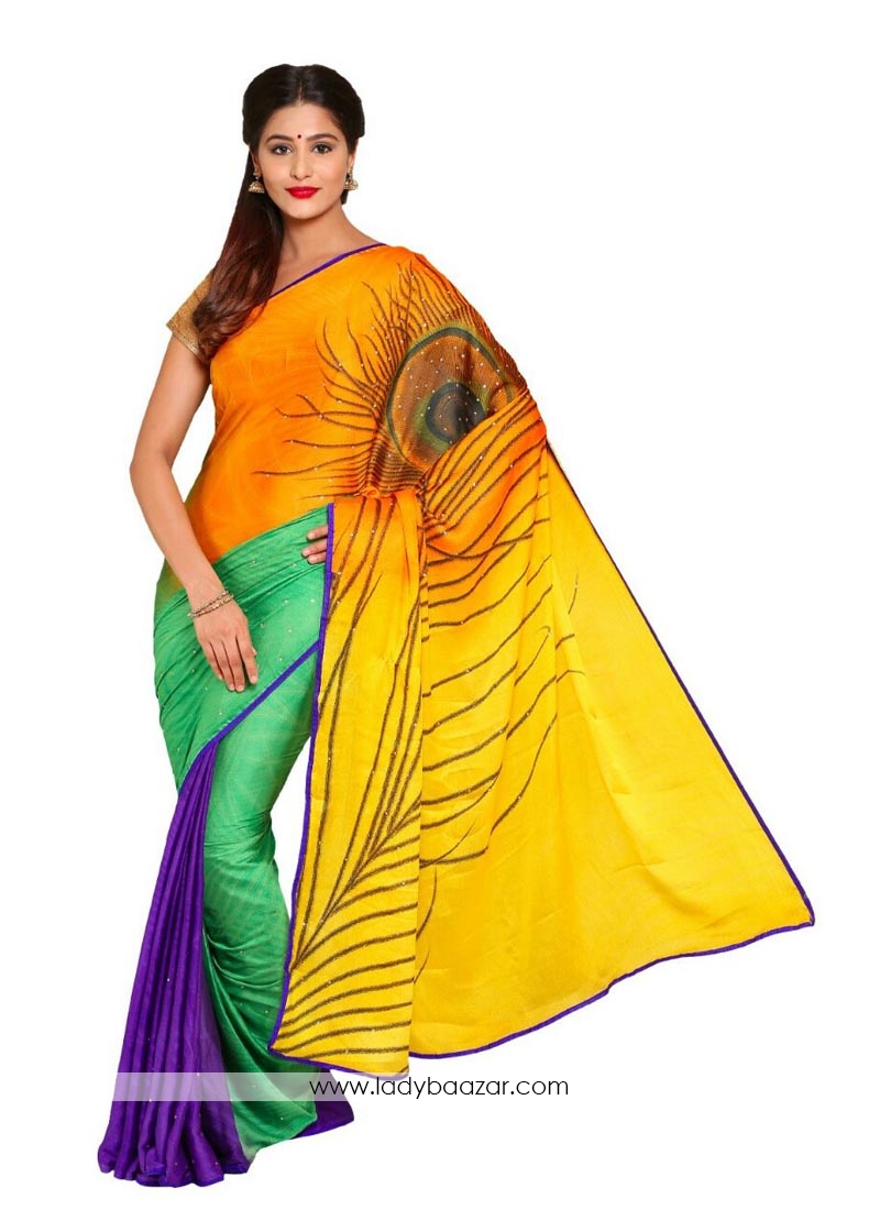 Attractive Multi Color Bhagalpuri Silk Printed Saree