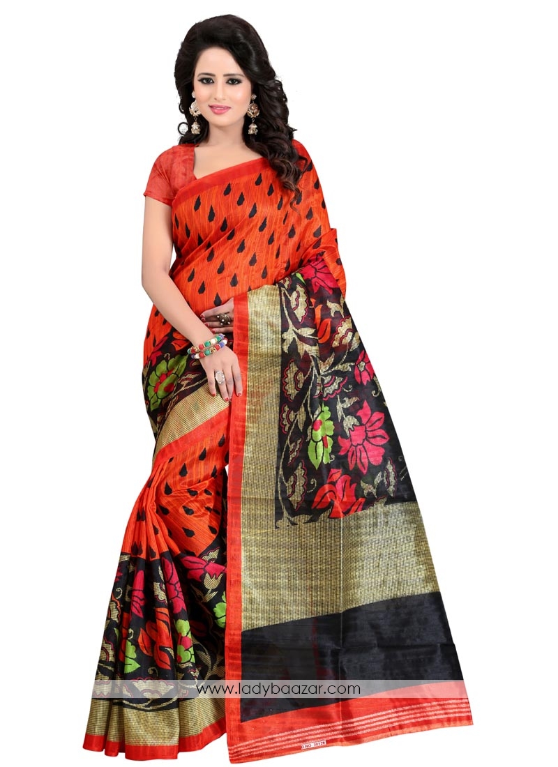 Attractive Red Color Bhagalputi Silk Printed Saree