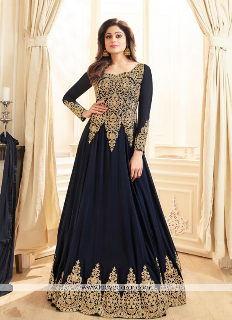 Attractive Resham Blue Anarkali Suit