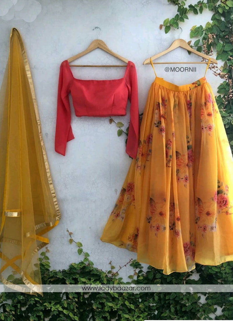 Awesome Yellow Digital Print Designer Lehenga Choli