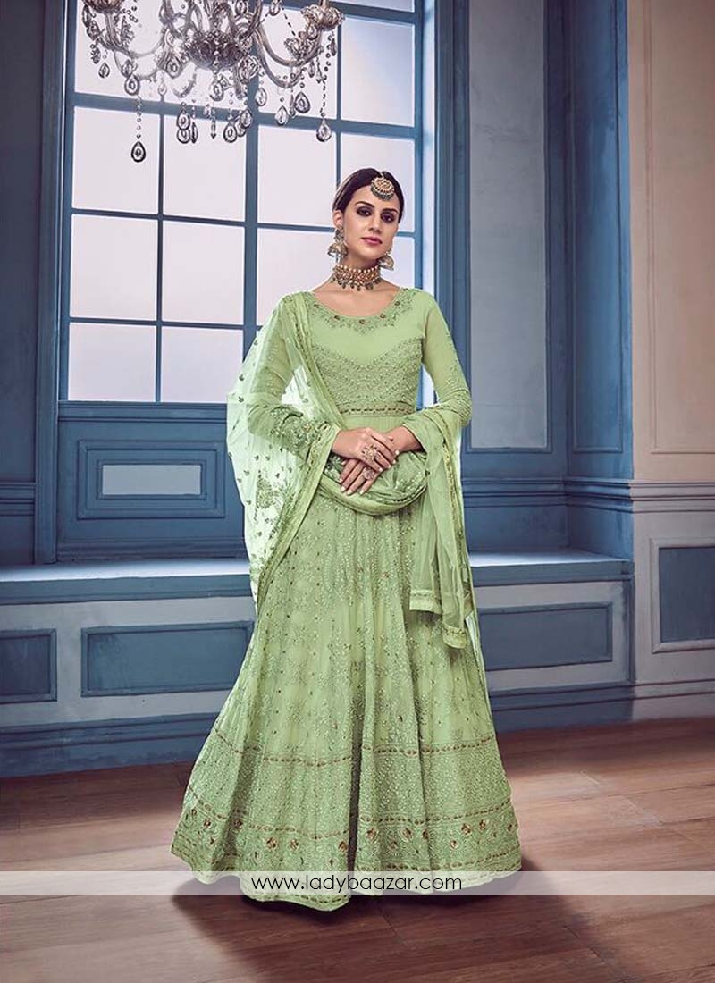 Beauteous Green Georgette  Anarkali Salwar Suit