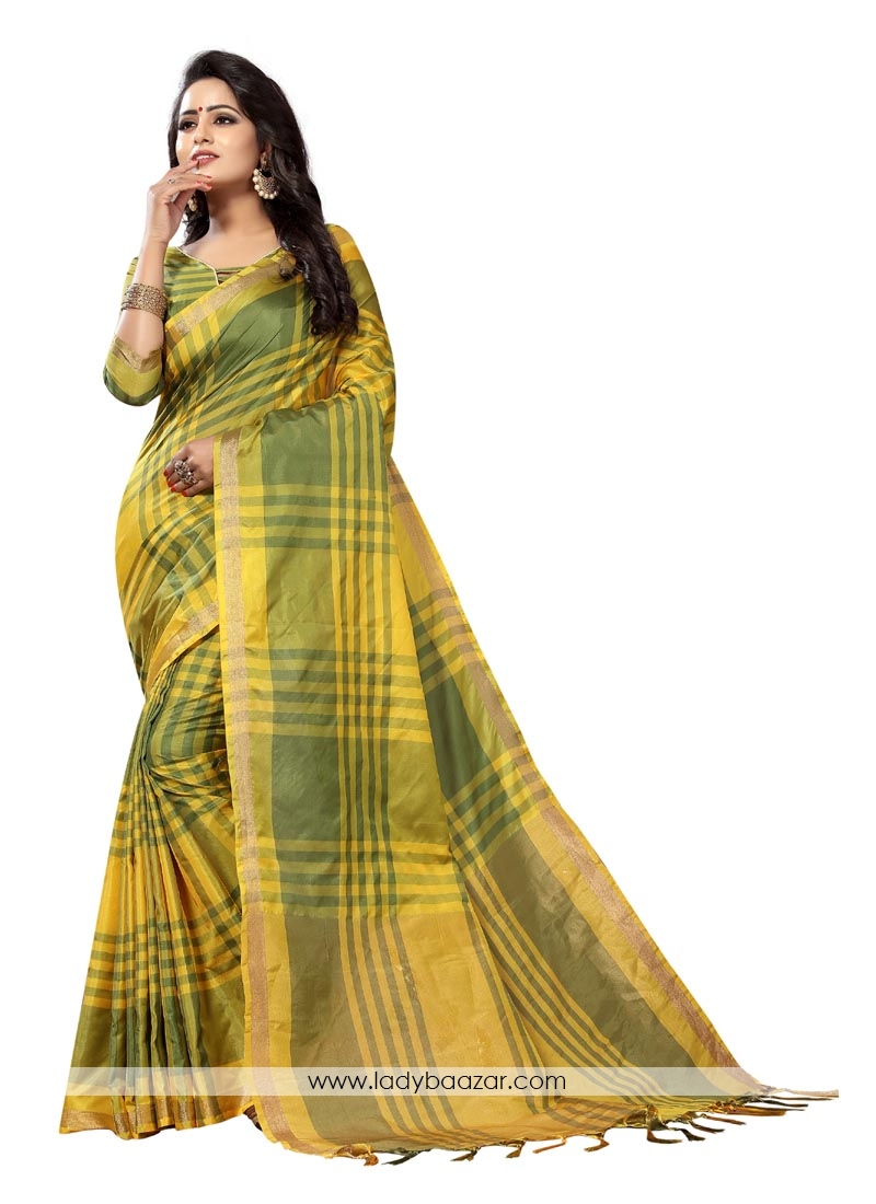 Beautiful Cotton Silk Casual Yellow Saree