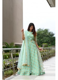 Beautiful Designer Wear Turquoise Codding Embroidered Lehenga