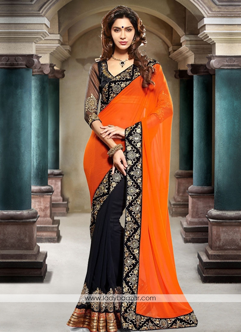 Beautiful Embroidered Georgette Designer Saree